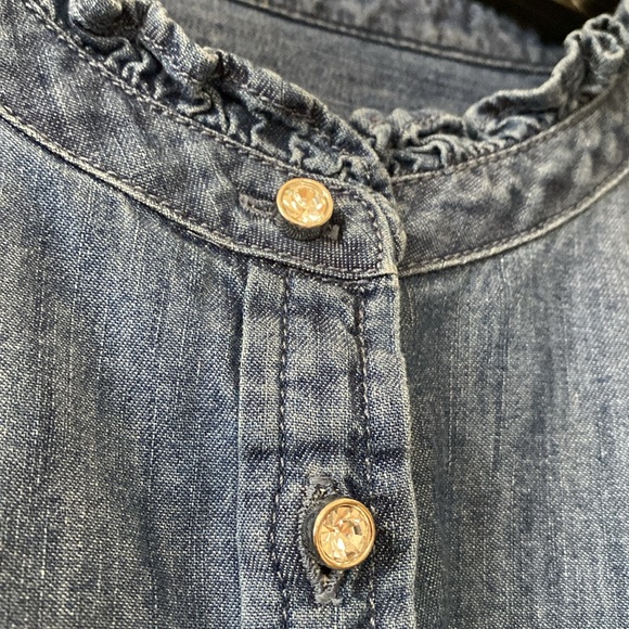Talbots 1X denim shirt with ruffles and diamond like buttons. - Picture 2 of 10